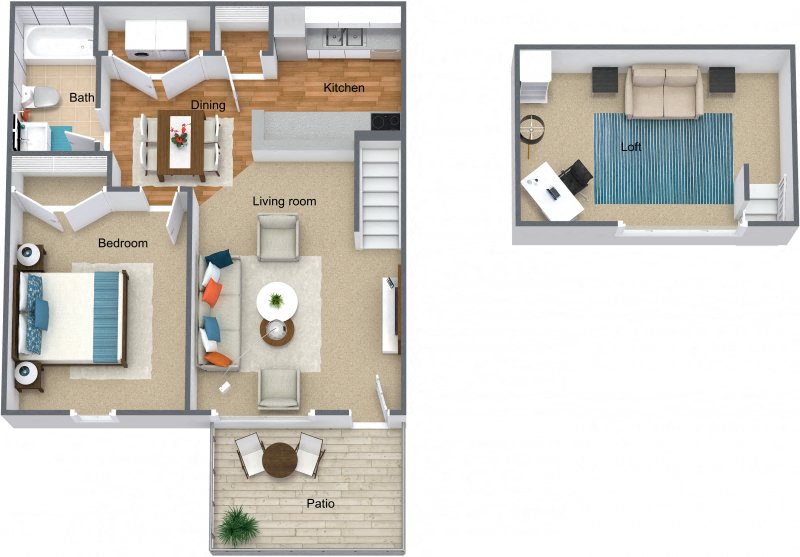 Floor plan for 1 bed, 1 bath, 811 sqft